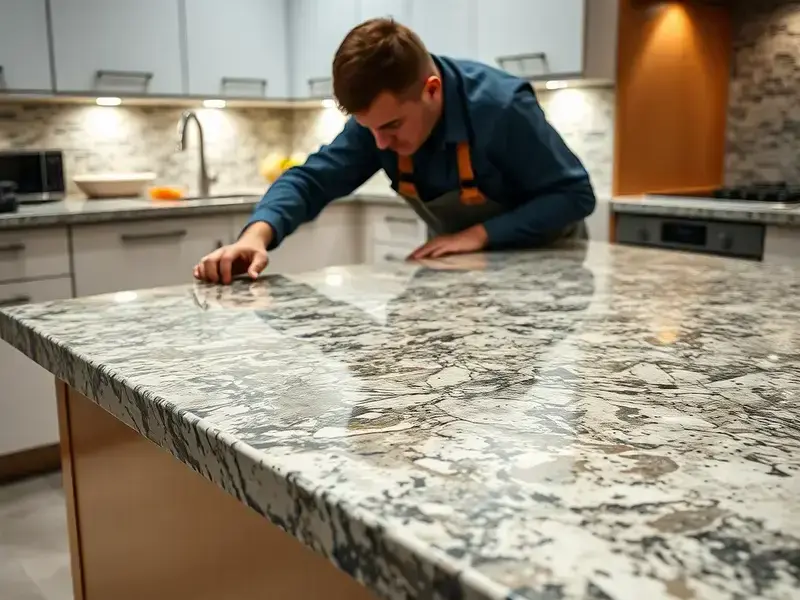 Granite countertop installation in modern kitchen