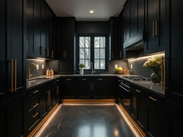 Contemporary kitchen with dark cabinets